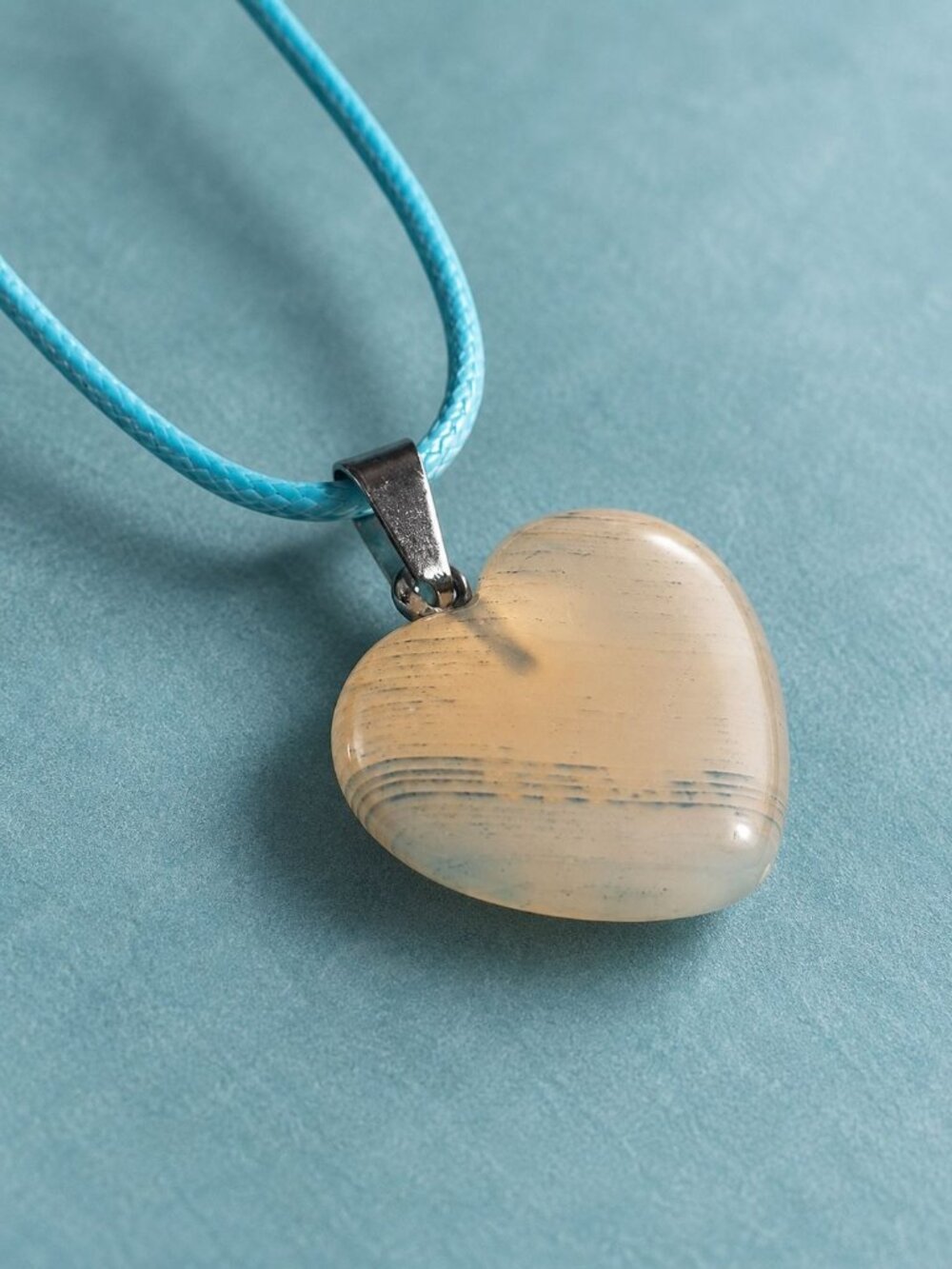 Heart Shaped Pendant Necklace Blue Cord Adjustable Length Modern Casual Jewelry